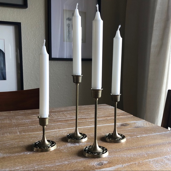 Vintage Brass Candlesticks with Candles Set of 4